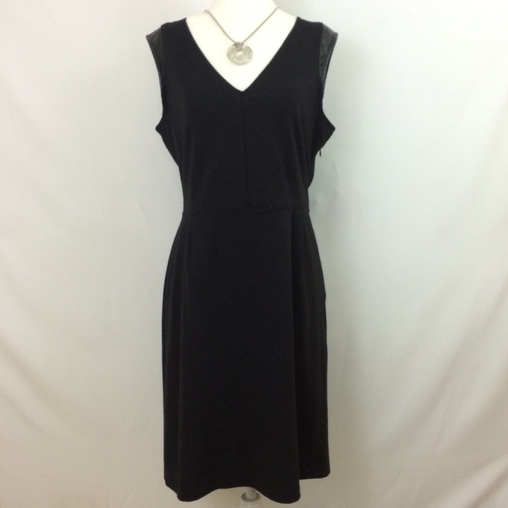 Attention Black Faux Leather Shoulder Dress L NWT